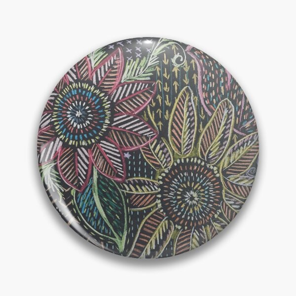 Item preview, Mola embriodery inspired colored pencil flower drawing on black paper designed and sold by Paintingladycat.