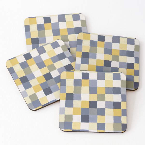 Item preview, Abstract colourful square pattern checkered design blue yellow grey designed and sold by Marilena Strambu.