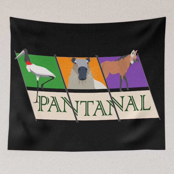 Item preview, Pantanal fauna - Tuiuiú - Capybara - Maned Wolf (on black) designed and sold by Groenendijk.