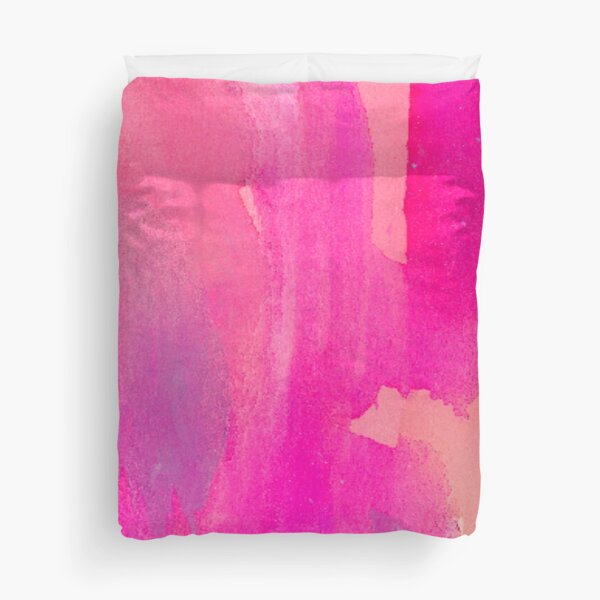 Hot Pink and Warm Peach Abstract Watercolor Brush Strokes Duvet Cover