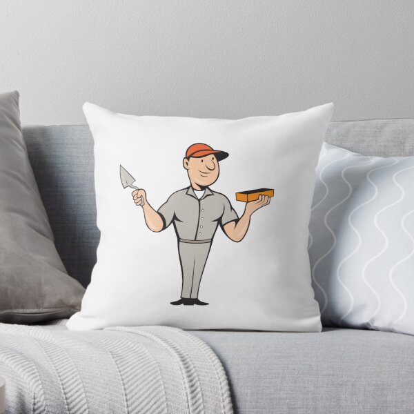 Plasterer Masonry Worker Trowel Cartoon | Throw Pillow