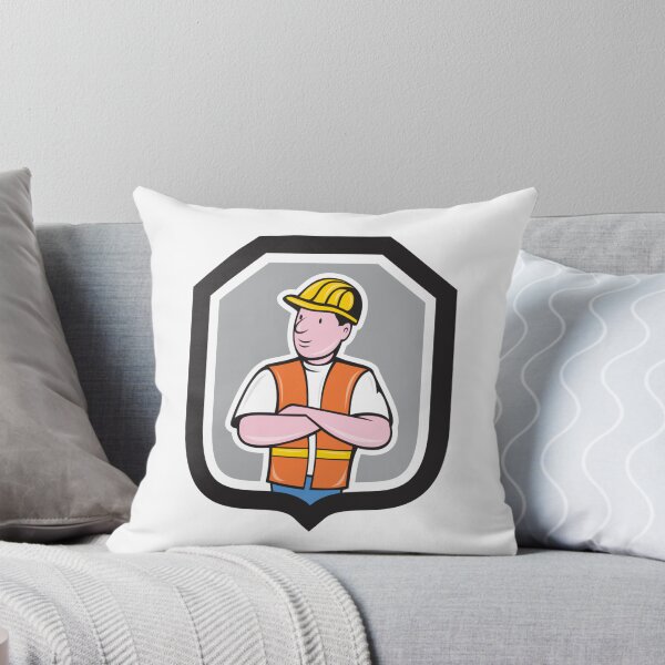 Item preview, Construction Worker Arms Crossed Shield Cartoon designed and sold by patrimonio.