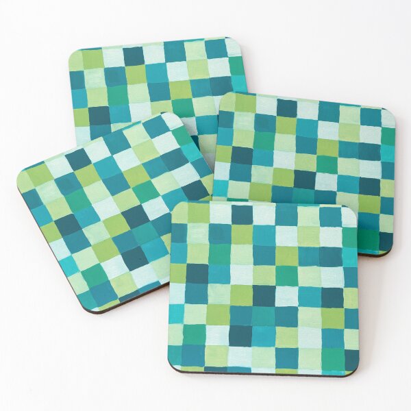 Item preview, Abstract colourful square pattern checkered design teal lime green blue designed and sold by Marilena Strambu.