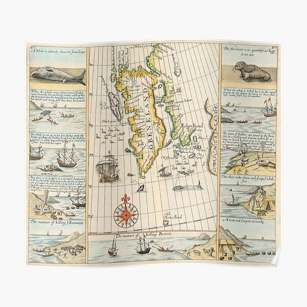 Wall Hangings Home Décor Beautiful Greenland Map Replication Old Vintage Map Of Greenland Artic 