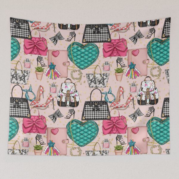 Item preview, bags and bows and shoes accessories seamless repeat pattern designed and sold by Dance Vibes: Blingit Studios.