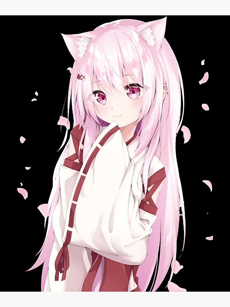 Kawaii Anime Neko Cat Girl With white hair | Poster