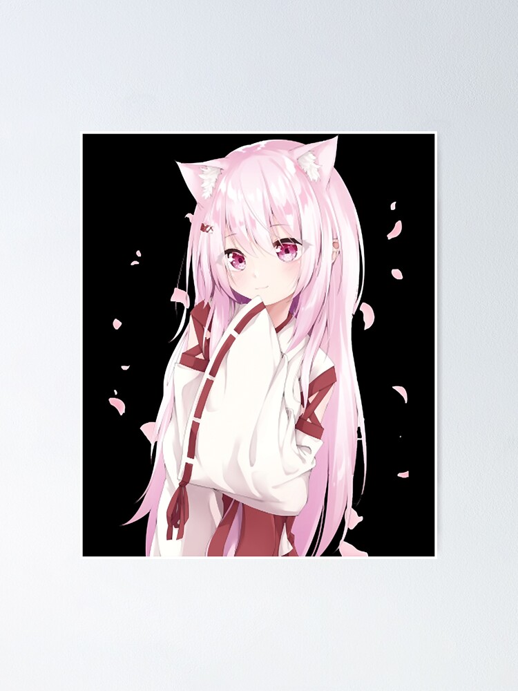 Kawaii Anime Neko Cat Girl Watercolor Sketch | Poster