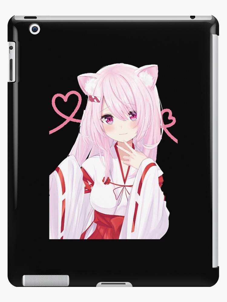 Kawaii Anime Neko Cat Girl With white hair iPad Case & Skin for