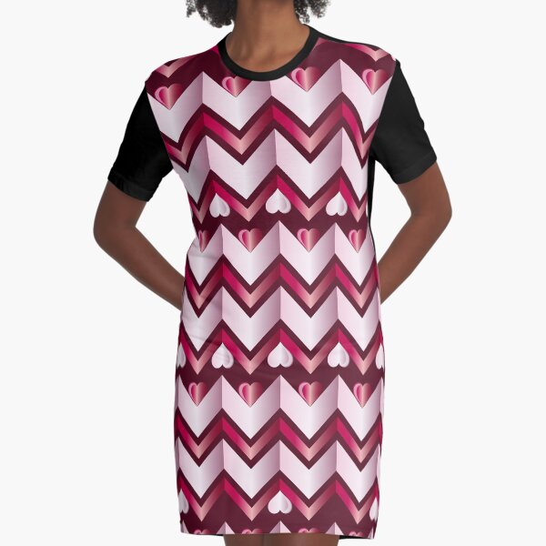 Chevron Hearts Metallic Ruby Red Pink Tourmaline Pattern Graphic T-Shirt Dress