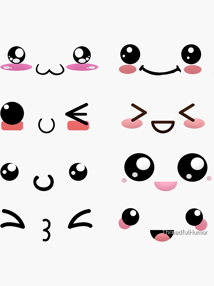 Kawaii cute faces. Japanese manga emotions fear, crying and anger, apathy  and death, joy and surprise anime doodle isolated vector set 20735970  Vector Art at Vecteezy