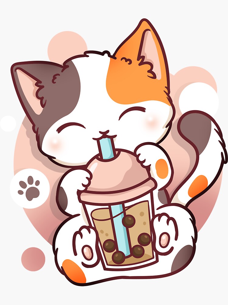 Kawaii Cat Boba Bubble Milk Tea Kawaii Anime Neko' Sticker