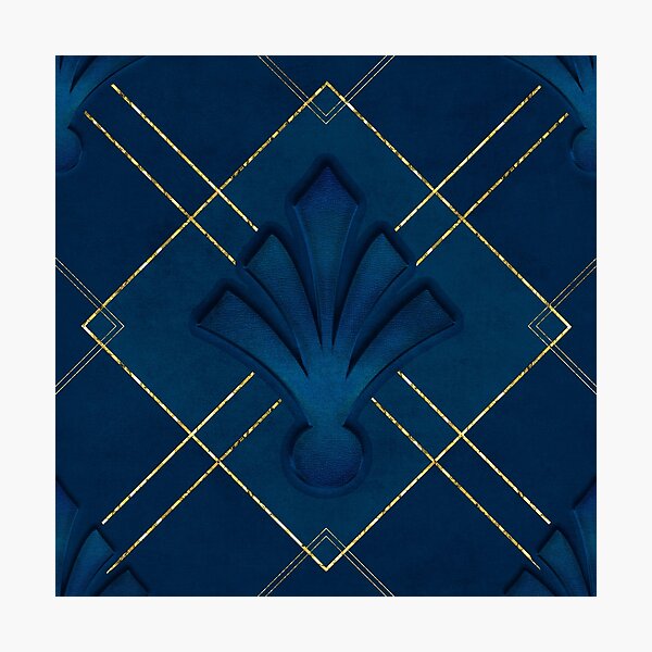 Dark Blue And Gold Art Deco Pattern Photographic Print