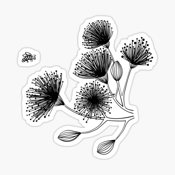 "Hand drawn black and white vector illustration of imaginary graphic flowers and a flying insect