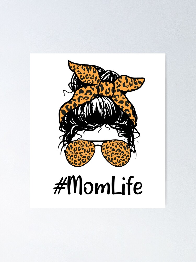 Baseball Mom Happy Mother's Day Messy Bun Leopard Png