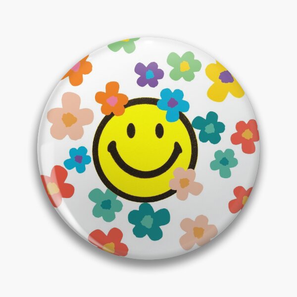 Item preview, Retro flowers with a smiley face designed and sold by vividchic.