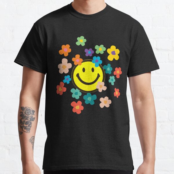 Retro flowers with a smiley face Classic T-Shirt