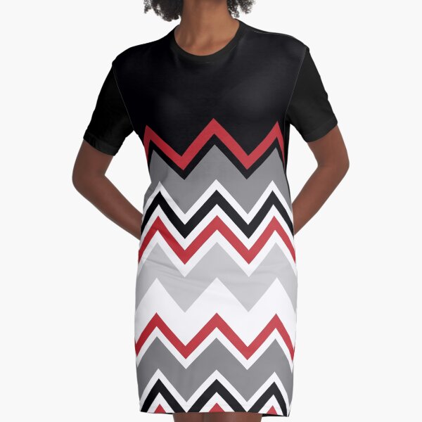Chevron Red Grey Black White Zigzag Pattern Graphic T-Shirt Dress