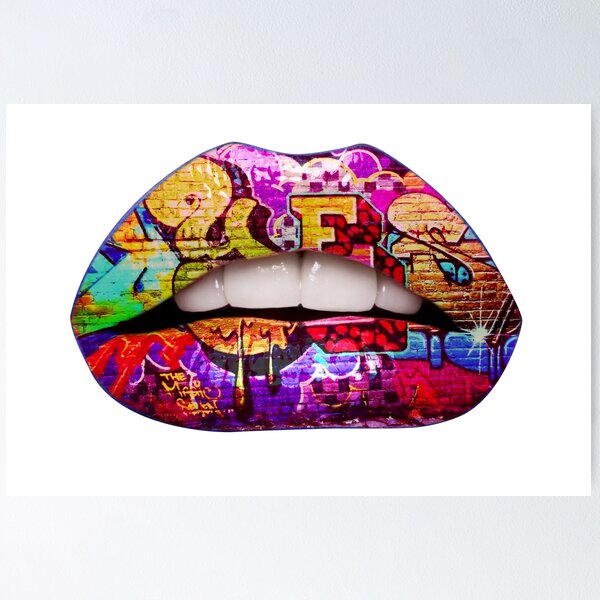 Lips of Urban Art: Graffiti Style Red Lipstick Drip Poster for