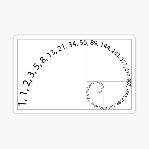 Fibonacci numbers on Golden Spiral Sticker