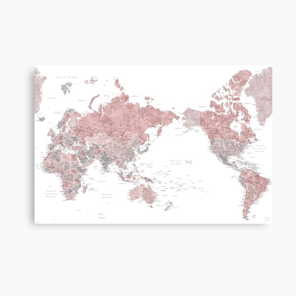 Item preview, Pacific centered detailed world map in dusty pink and grey, Piper designed and sold by blursbyai.