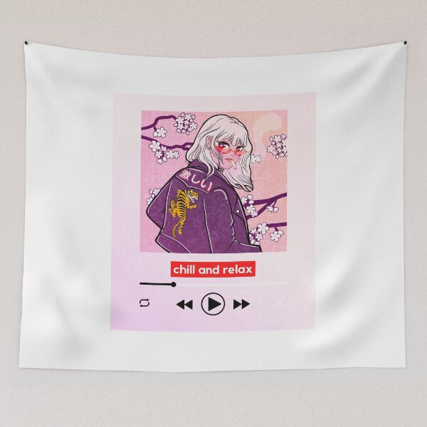 Item preview, White Hair Anime Girl Music Interface and Tiger Jacket Chill and Relax designed and sold by patrick10reyes.