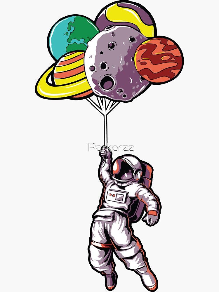 Cute Astronaut Floating With Love Balloon Cartoon - Cute Astronaut Floating  With Balloon - Sticker