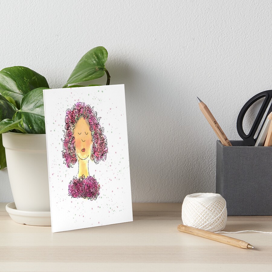 Rose Girl Watercolour Sketch Art Board Print