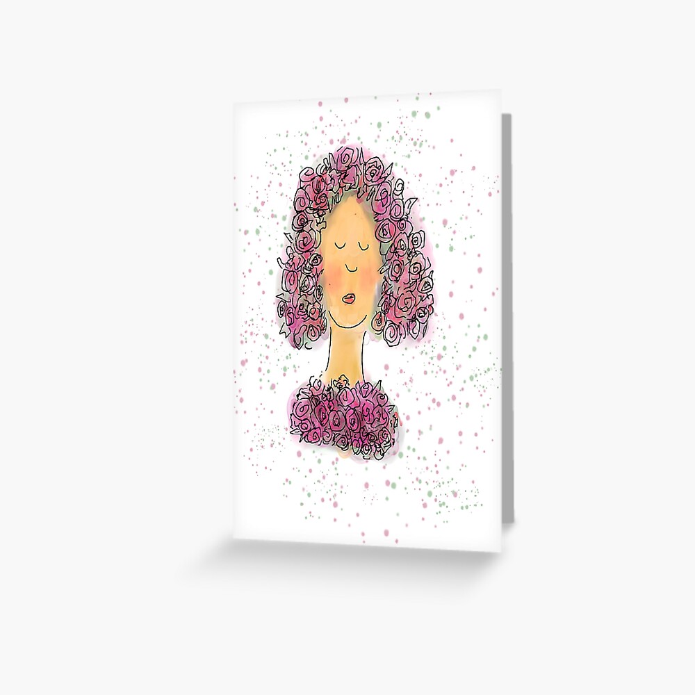 Rose Girl Watercolour Sketch Greeting Card