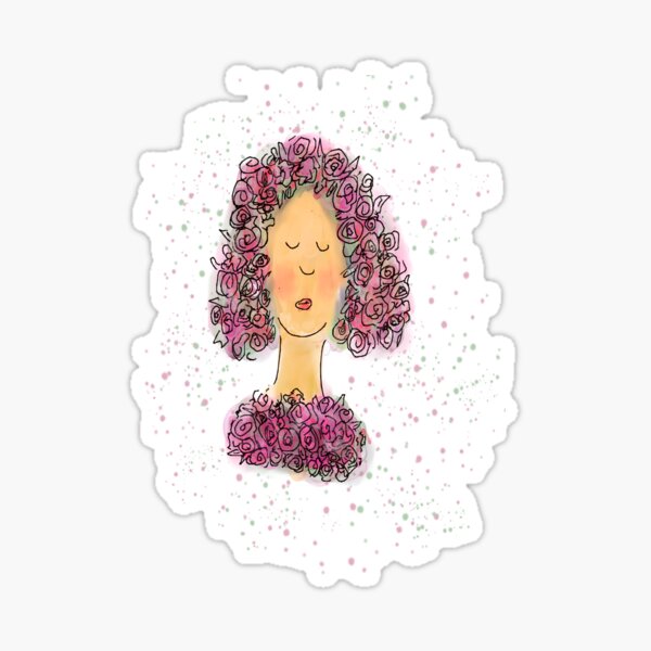 Rose Girl Watercolour Sketch Sticker