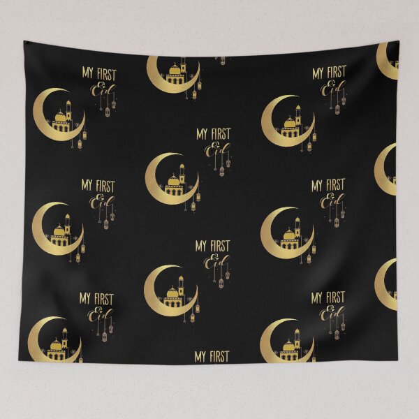 Item preview, My First Eid - Gold and Black background designed and sold by RomeoSketches.
