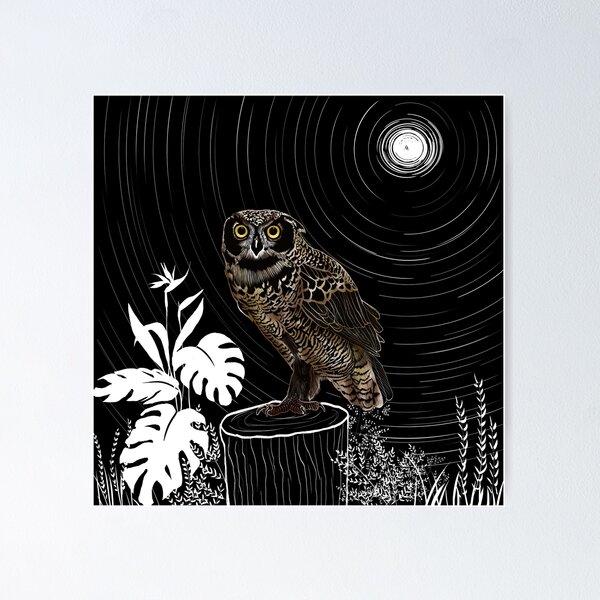 Eagle Owl Art Print // Spirit Guide Midnight Moon Forest 