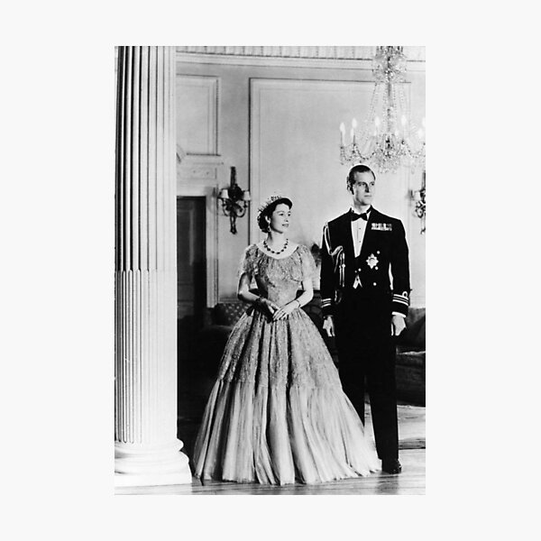 Prince Philip and The Queen black and white rip  Photographic Print