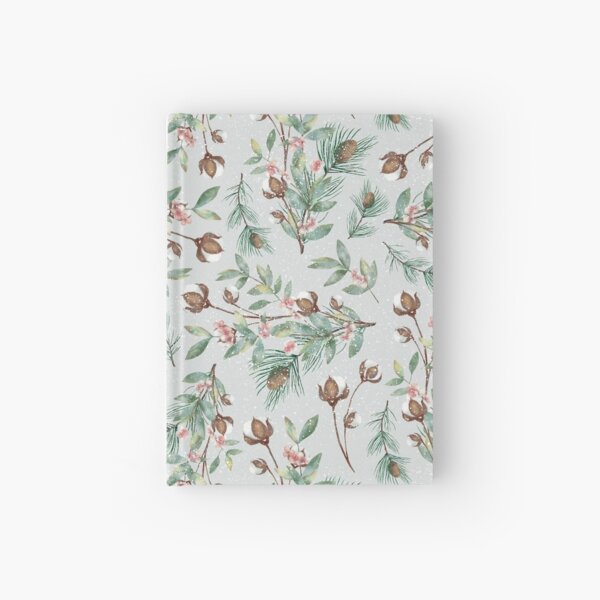 Flor de Algodón, Ramas de Pino, Piñas y berries bajo la Nieve, Naturaleza en Invierno Cuaderno de tapa dura