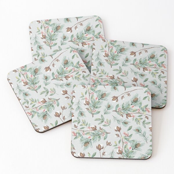 Item preview, Cotton Flower, Pine Branches, Pineapples and Berries under the Snow, Nature in Winter designed and sold by Angelica  Venegas.