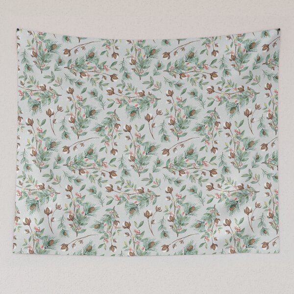 Item preview, Cotton Flower, Pine Branches, Pineapples and Berries under the Snow, Nature in Winter designed and sold by Angelica  Venegas.