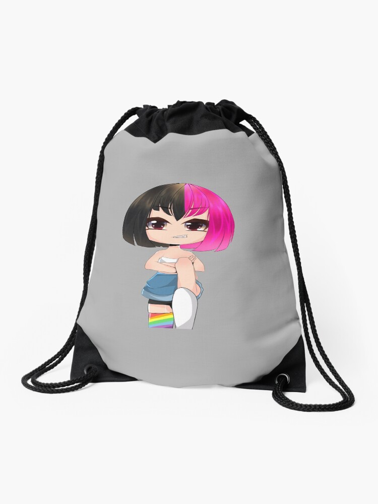 Gacha Girl With Black And Hot Pink Hair Style Drawstring Bag By Pockyartstudio Redbubble