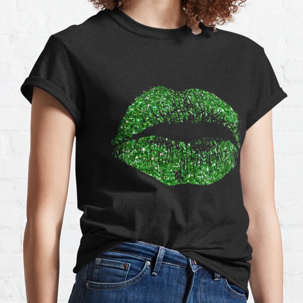 Stylish Green Glitter Lips Classic T-Shirt