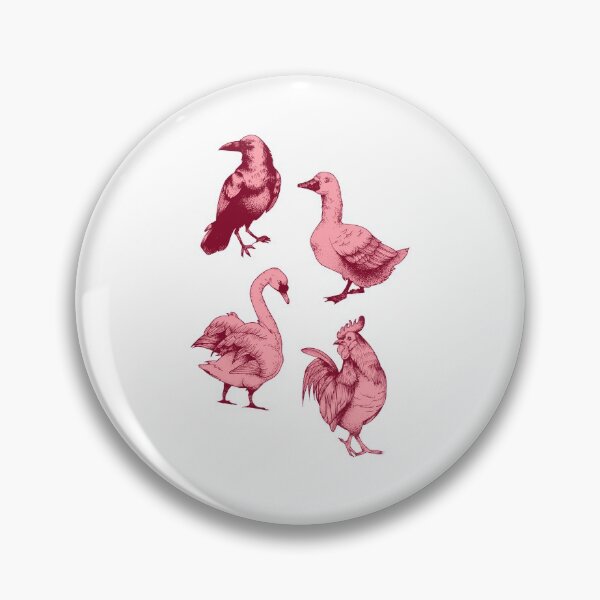 Item preview, Birds in Pink. Crow, Swan, Duck and Chicken.  designed and sold by kindtoearth.