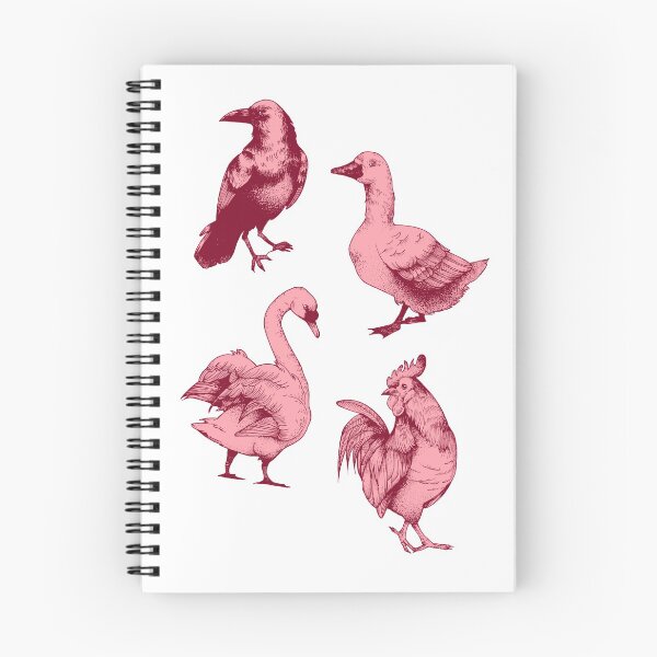 Item preview, Birds in Pink. Crow, Swan, Duck and Chicken.  designed and sold by kindtoearth.