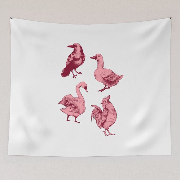 Item preview, Birds in Pink. Crow, Swan, Duck and Chicken.  designed and sold by kindtoearth.