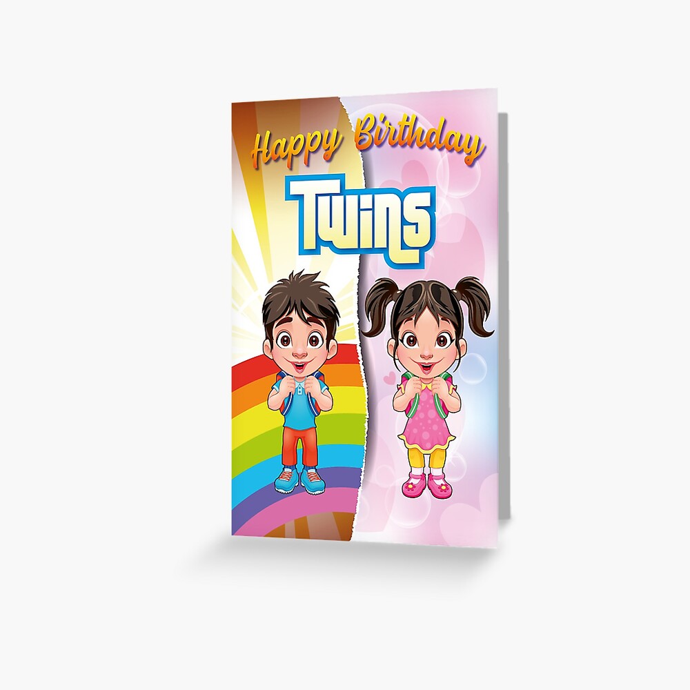 Happy Birthday Black Hair Twins Boy Girl Greeting Card By Cjgraphic Redbubble
