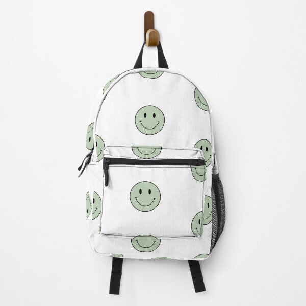sage green smiley face  Backpack