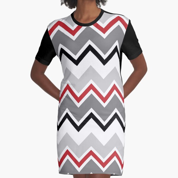 Chevron Red Grey Black Zigzag Pattern Graphic T-Shirt Dress