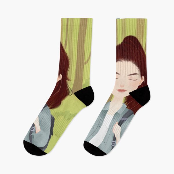 Item preview, Beautiful drawing of college girl meditating in a forest designed and sold by chicsignzodiac.