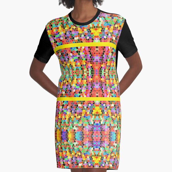 Abstract Stained Glass Colorful Rainbow Vivid Mosaic Graphic T-Shirt Dress