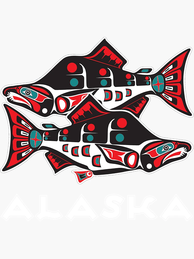 Alaska Salmon Fishing Native American Tlingit Art LSWT Sticker