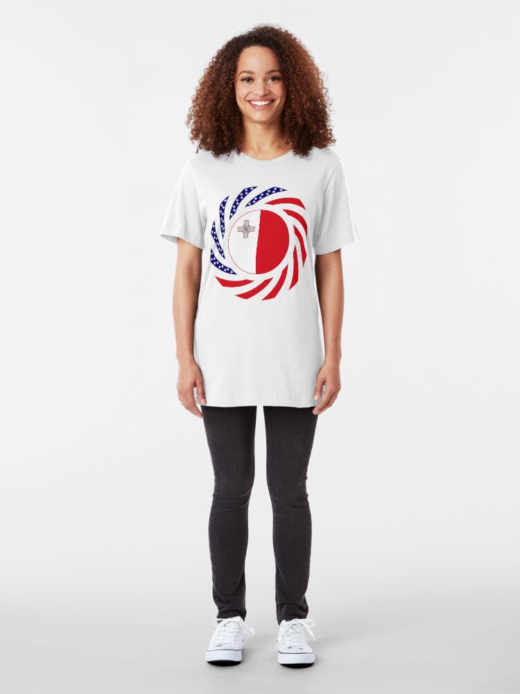 Alternate view of Maltese American Multinational Patriot Flag Series Slim Fit T-Shirt