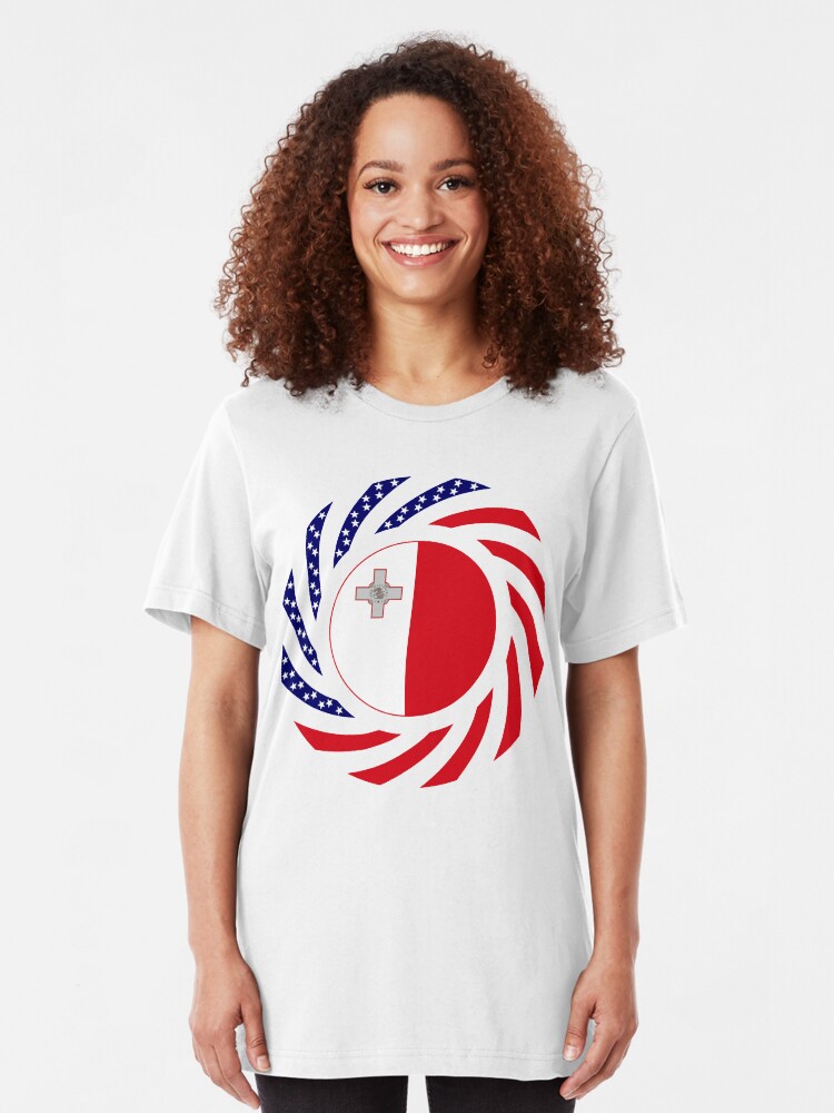 Alternate view of Maltese American Multinational Patriot Flag Series Slim Fit T-Shirt