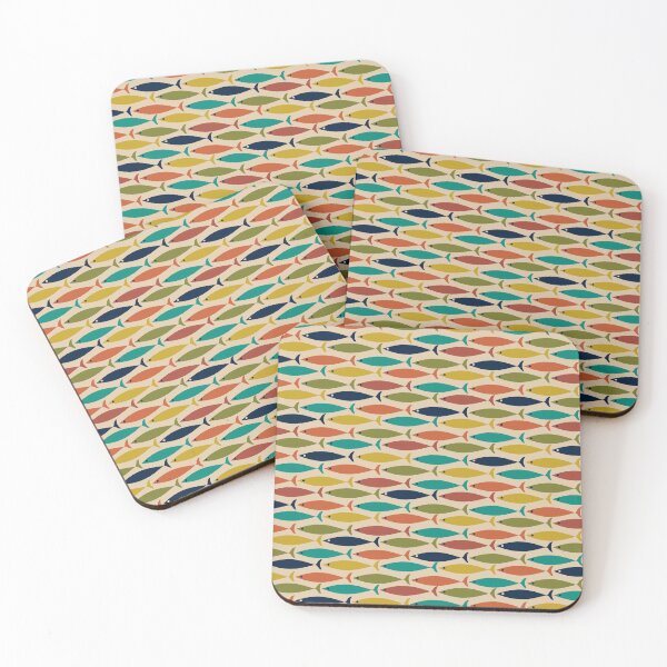 Item preview, Midcentury Modern Multicolored Fish Pattern in Mid Mod Turquoise Teal, Olive, Orange, Mustard, and Beige designed and sold by kierkegaard.