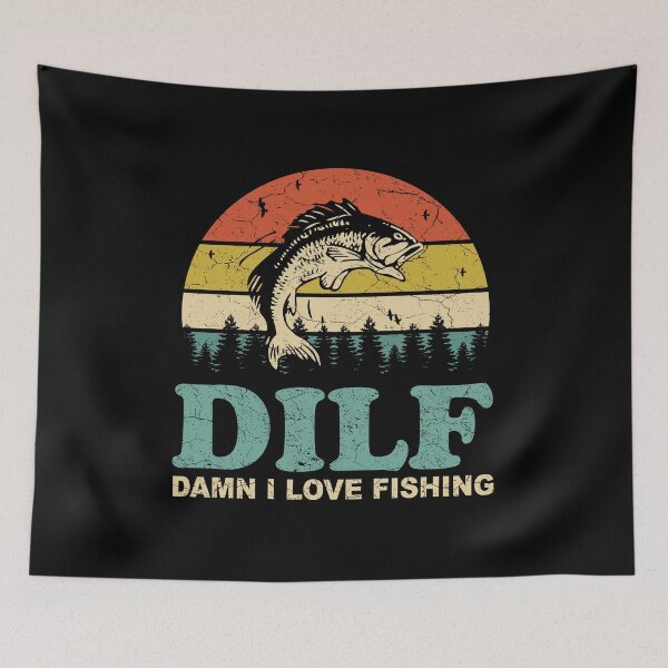 Item preview, DILF Damn I Love Fishing Retro Vintage Sunset Funny Fishing Gift designed and sold by EvengoDesign89.